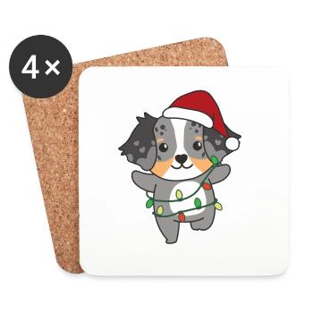 Berger australien Noël Animaux d’hiver - Dessous de verre (lot de 4) - blanc - Devant