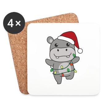 Hippo Christmas Winter Animals Hippos - Coasters (set of 4) - white - Front