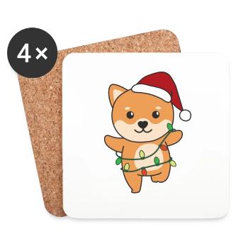 Shiba Inu Weihnachten Winter süße Hunde - Untersetzer (4er-Set) - Weiß - Vorne