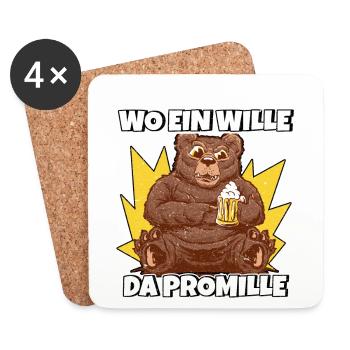 Lustiger Trinkspruch Wo ein Wille da Promille Bier - Untersetzer (4er-Set) - Weiß - Vorne