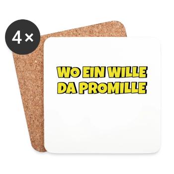 Lustiger Trinkspruch Wo ein Wille da Promille Bier - Untersetzer (4er-Set) - Weiß - Vorne