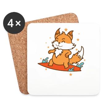 Fox surfs on the water Animal Nature - Coasters (set of 4) - white - Front