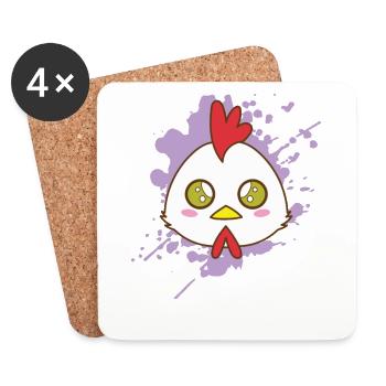 Poulet Coq dans le style Kawaii Animal Japan - Dessous de verre (lot de 4) - blanc - Devant
