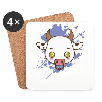 Kuh Bulle im japanischen Kawaii Stil Tier - Untersetzer (4er-Set) - Weiß - Vorne