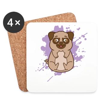 Carlin pour chien dans un animal japonais de style kawaii - Dessous de verre (lot de 4) - blanc - Devant