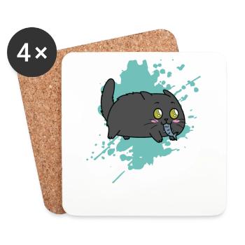 Katze mit Fisch im Maul im Kawaii Stil Tier - Untersetzer (4er-Set) - Weiß - Vorne