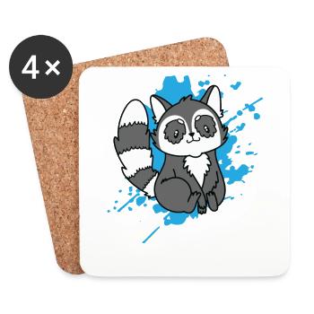 Waschbär im japanischen Kawaii Stil Tier - Untersetzer (4er-Set) - Weiß - Vorne
