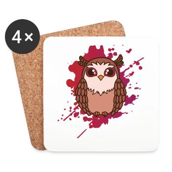 Owl in Japanese kawaii style animal - Coasters (set of 4) - white - Front