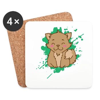 Hund im japanischen Kawaii Stil Tier - Untersetzer (4er-Set) - Weiß - Vorne