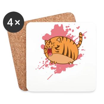 Fat cat in Japanese kawaii style animal - Coasters (set of 4) - white - Front