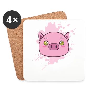 Schwein im japanischen Kawaii Stil Tier - Untersetzer (4er-Set) - Weiß - Vorne