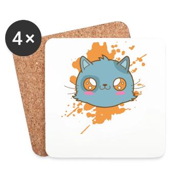 Animal chat de style japonais kawaii - Dessous de verre (lot de 4) - blanc - Devant