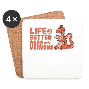 Life is better with Dragons Tier Drache - Untersetzer (4er-Set) - Weiß - Vorne
