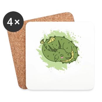 Dragon dort mignon animal fantastique - Dessous de verre (lot de 4) - blanc - Devant