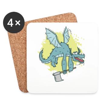 funny dragon with axe cute animal - Coasters (set of 4) - white - Front