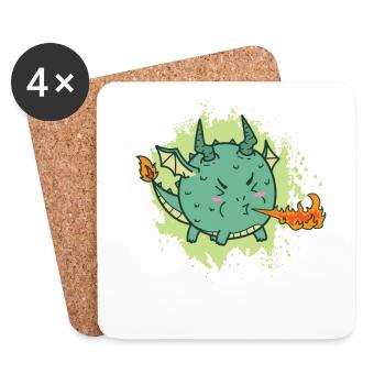 fat kawaii dragon spits fire - Coasters (set of 4) - white - Front