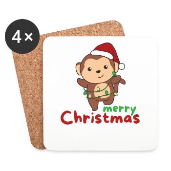 monkey merry christmas winter animals monkeys - Coasters (set of 4) - white - Front