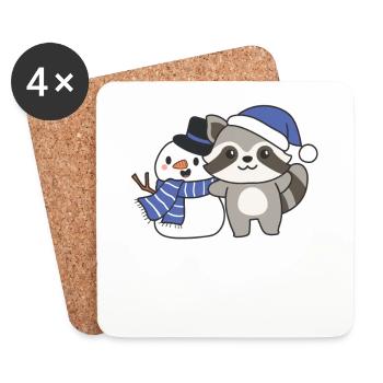 Raccoon with snowman in winter for Christmas - Coasters (set of 4) - white - Front