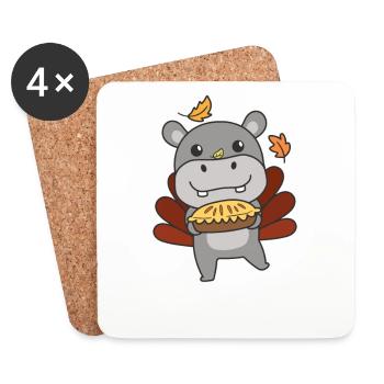 thanksgiving day outfits Truthahn Hippo mit Pie - Untersetzer (4er-Set) - Weiß - Vorne