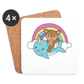 Narwal Reh ozean einhorn kawaii Regenbogen - Untersetzer (4er-Set) - Weiß - Vorne