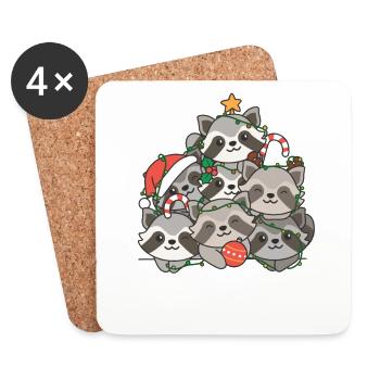 Raccoon Christmas Tree Funny Animal Christmas - Coasters (set of 4) - white - Front
