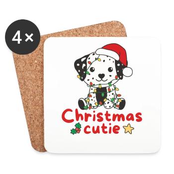 Chiens de Noël dalmates Mignon de Noël - Dessous de verre (lot de 4) - blanc - Devant