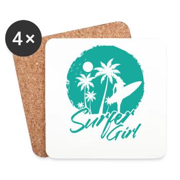 Surfer Girl Surf Sports nautiques Vent - Dessous de verre (lot de 4) - blanc - Devant