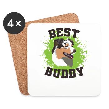 Best Buddy Australian Shepherd Dog Animal - Coasters (set of 4) - white - Front