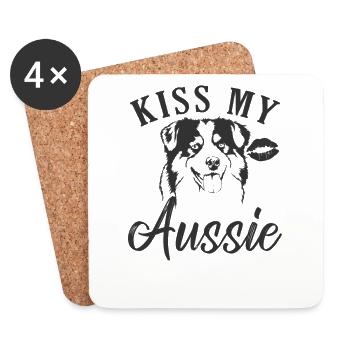 Embrasse mon chien de berger australien australien - Dessous de verre (lot de 4) - blanc - Devant