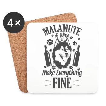 Malamute and Wine Make Everything Fine - Coasters (set of 4) - white - Front