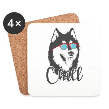 Chill dog avec des lunettes fraîches Alaskan Malamute - Dessous de verre (lot de 4) - blanc - Devant