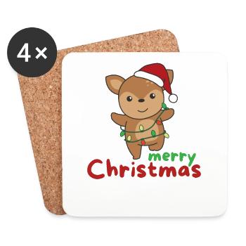 Reh fröhliche Weihnachten Winter Tiere Rehe - Untersetzer (4er-Set) - Weiß - Vorne