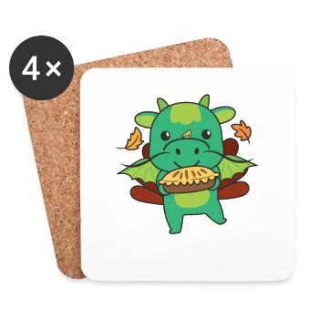 Tenues du jour de Thanksgiving Dragon de dinde avec tarte - Dessous de verre (lot de 4) - blanc - Devant