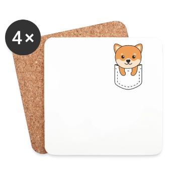 Shiba Inu chiens mignons dans la poche de poitrine - Dessous de verre (lot de 4) - blanc - Devant