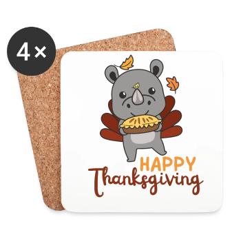 thanksgiving day outfits turkey rhino with pie - Coasters (set of 4) - white - Front