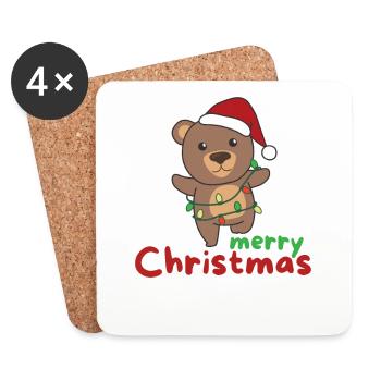 Ours Joyeux Noël Animaux d’hiver Ours - Dessous de verre (lot de 4) - blanc - Devant