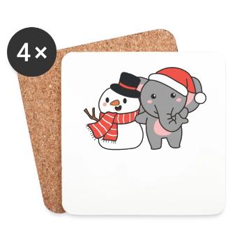 Elephant with snowman in winter for Christmas - Coasters (set of 4) - white - Front