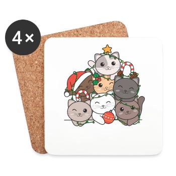 Cat Christmas Tree Funny Animal Christmas - Coasters (set of 4) - white - Front