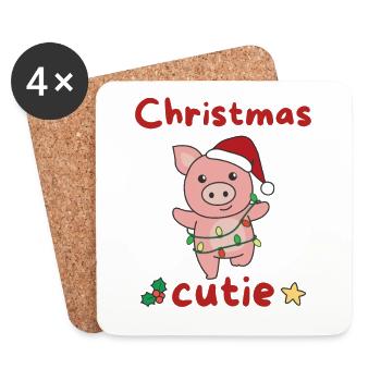 Pig Christmas Pigs Christmas Cutie - Coasters (set of 4) - white - Front