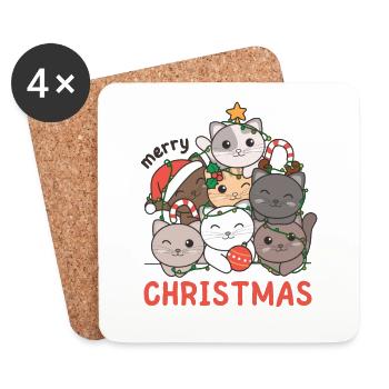 Cat Christmas Tree Merry Christmas - Coasters (set of 4) - white - Front