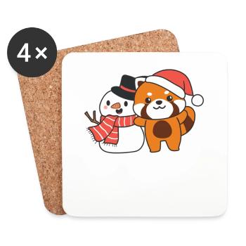 Red panda with snowman in winter for Christmas - Coasters (set of 4) - white - Front