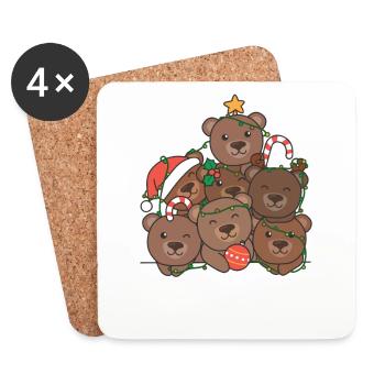 Ours Arbre de Noël Drôle Animal Noël - Dessous de verre (lot de 4) - blanc - Devant
