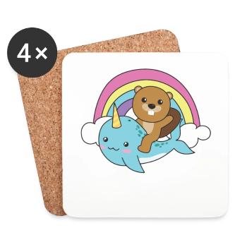 Narwal Biber ozean einhorn kawaii Regenbogen - Untersetzer (4er-Set) - Weiß - Vorne
