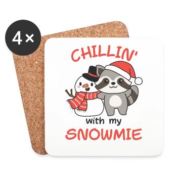 Raccoon Chillin avec mon bonhomme de neige - Dessous de verre (lot de 4) - blanc - Devant
