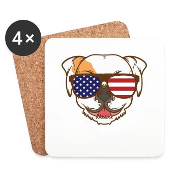 Bulldog avec des lunettes de soleil USA Pet - Dessous de verre (lot de 4) - blanc - Devant