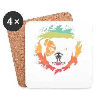 Bad Bulldog Facial Expression Pet - Coasters (set of 4) - white - Front