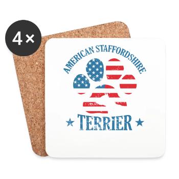 Staffordshire Terrier Paw in USA Flag - Coasters (set of 4) - white - Front