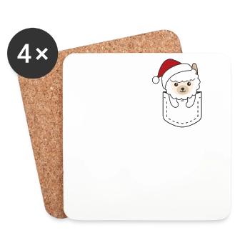 Merry Christmas sweet llama in breast pocket - Coasters (set of 4) - white - Front
