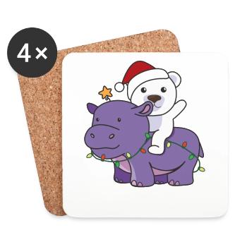 Weihnachts Hippo Eisbär frohe Weihnachten Hippo - Untersetzer (4er-Set) - Weiß - Vorne