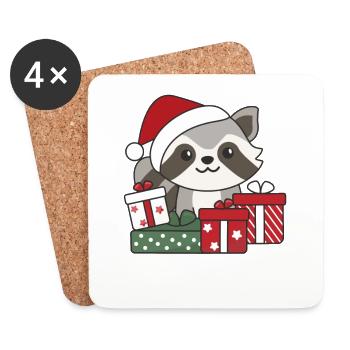 Raccoon Christmas Gift Winter Raccoons - Coasters (set of 4) - white - Front